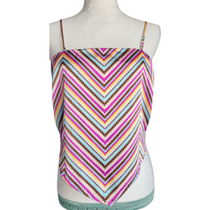 SO Smocked Back Scarf Cropped Top Satin Women's Junior's L Striped